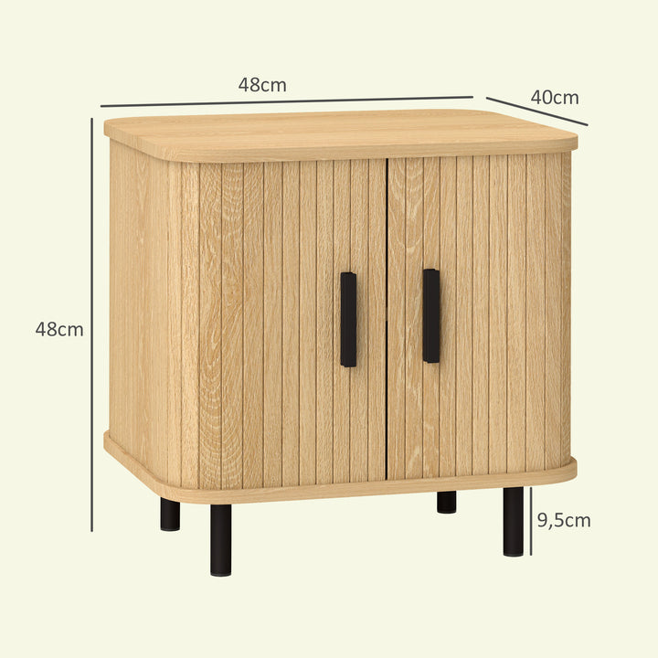 Mesa de Cabeceira Mesa de Cabeceira Quarto com Portas de Correr 2 Prateleiras e Pés em Aço Estilo Escandinavo para Sala 48x40x48 cm Madeira