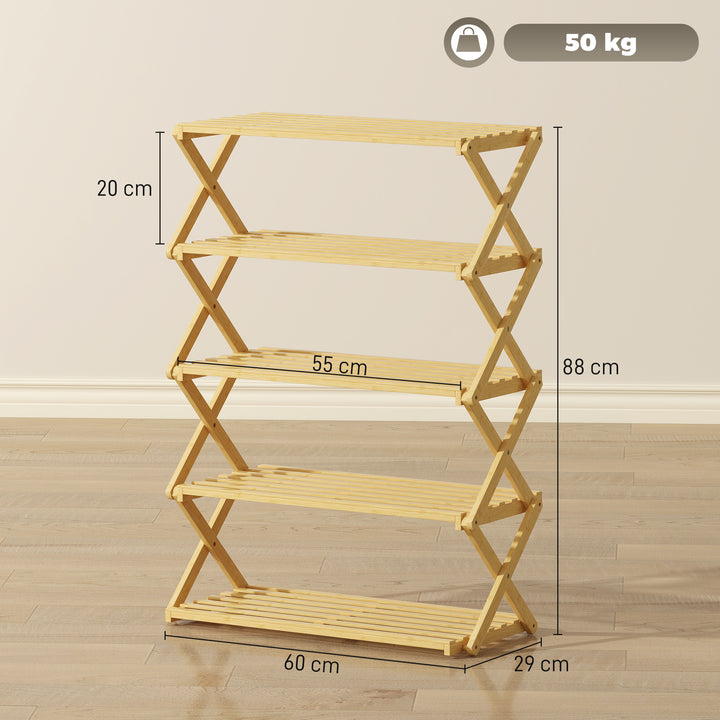 Sapateira Estreita de Bambu Sapateira Vertical Dobrável de 5 Níveis Sem Instalação Prateleira para Sapatos para Entrada Corredor Quarto 60x29x88 cm Madeira