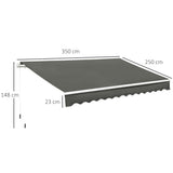 Toldo Manual Retrátil 350x250 cm Toldo para Varanda com Manivela de Metal Impermeável e Anti-UV Toldo Enrolável de Exterior para Jardim Terraço Janelas Cinza