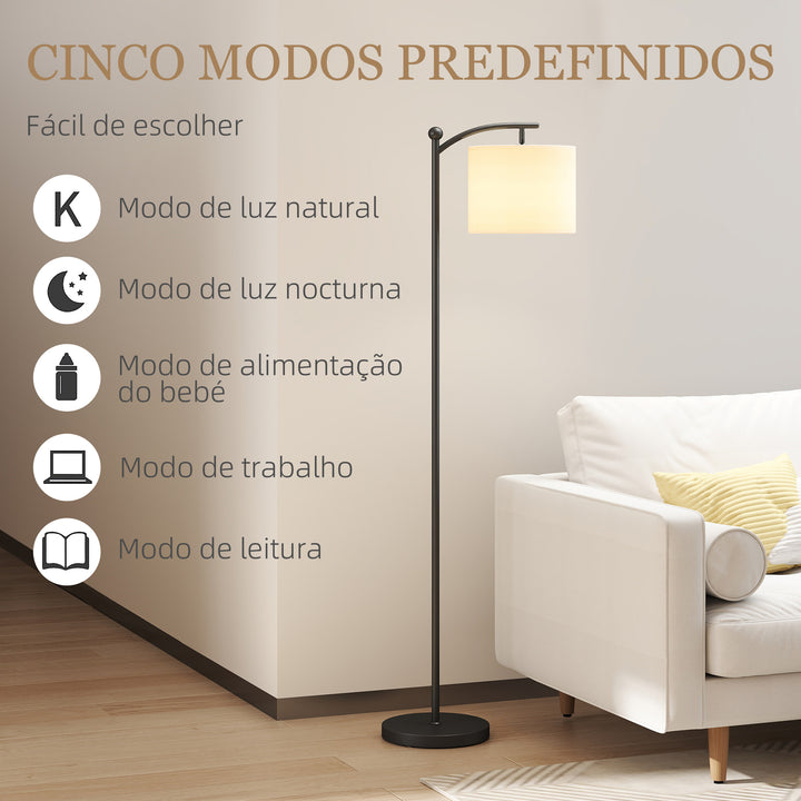 Candeeiro de Pé LED Candeeiro de Pé para Sala com Temperatura de Cor de Ajuste Contínuo 11 Níveis Comando à Distância Temporizador de 60 Minutos 54,3x30,6x159,6 cm Preto