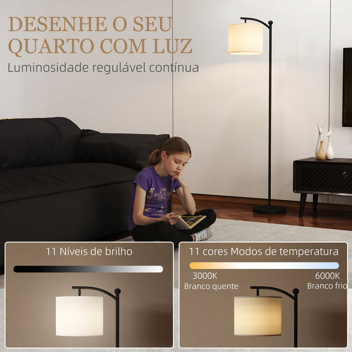 Candeeiro de Pé LED Candeeiro de Pé para Sala com Temperatura de Cor de Ajuste Contínuo 11 Níveis Comando à Distância Temporizador de 60 Minutos 54,3x30,6x159,6 cm Preto