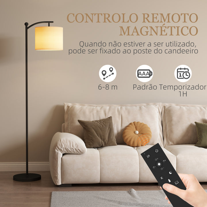 Candeeiro de Pé LED Candeeiro de Pé para Sala com Temperatura de Cor de Ajuste Contínuo 11 Níveis Comando à Distância Temporizador de 60 Minutos 54,3x30,6x159,6 cm Preto