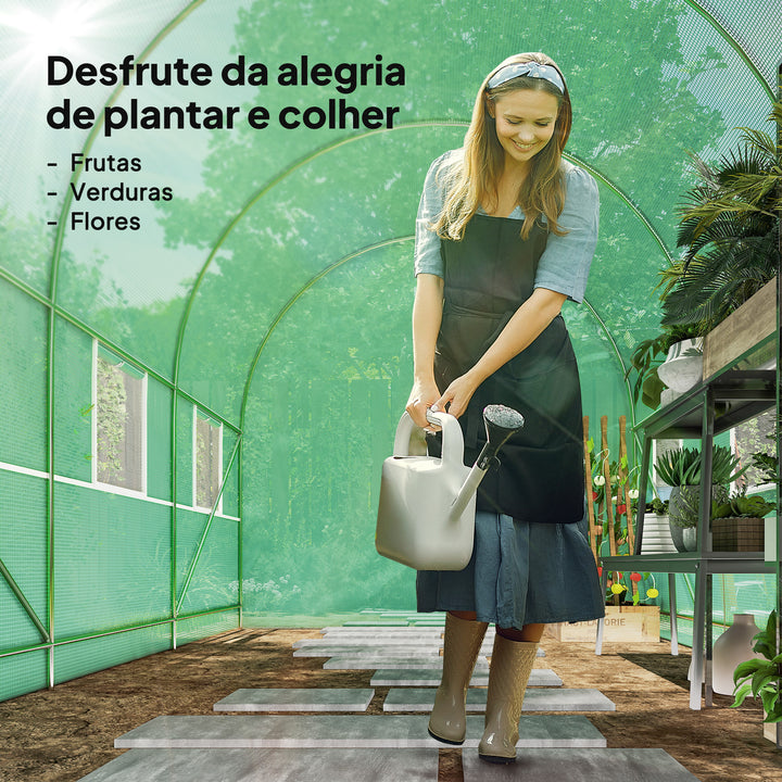 Estufa Verde Aço Plástico com janelas 350 x 200 x 200cm