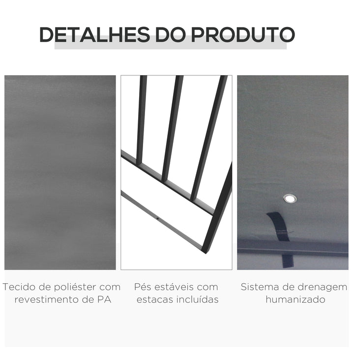 Pérgola de Jardim 3x3 m com Teto Duplo Estrutura de Aço 8 Orifícios de Drenagem Resistente à Água Pérgola para Exterior Pátio Cinzento