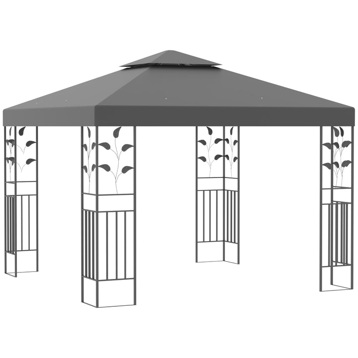 Pérgola de Jardim 3x3 m com Teto Duplo Estrutura de Aço 8 Orifícios de Drenagem Resistente à Água Pérgola para Exterior Pátio Cinzento
