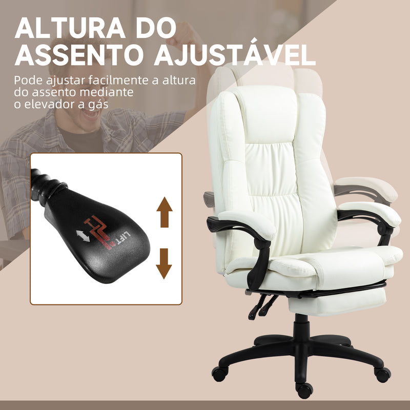 Cadeira de Escritório Giratória Cadeira de Escritório com Altura Ajustável 6 Pontos de Massagem Controle Remoto e Apoio para os Pés Retrátil 68,5x68,5x113-121cm Creme