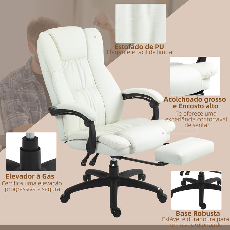 Cadeira de Escritório Giratória Cadeira de Escritório com Altura Ajustável 6 Pontos de Massagem Controle Remoto e Apoio para os Pés Retrátil 68,5x68,5x113-121cm Creme