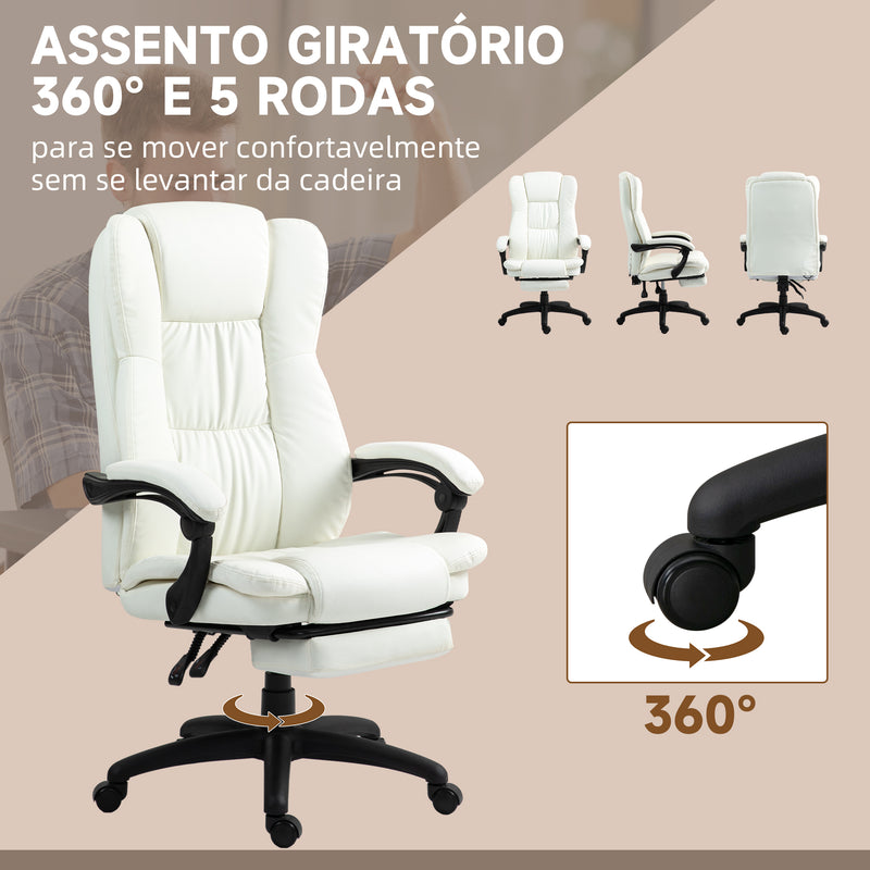 Cadeira de Escritório Giratória Cadeira de Escritório com Altura Ajustável 6 Pontos de Massagem Controle Remoto e Apoio para os Pés Retrátil 68,5x68,5x113-121cm Creme