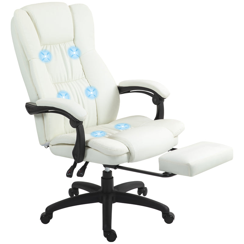 Cadeira de Escritório Giratória Cadeira de Escritório com Altura Ajustável 6 Pontos de Massagem Controle Remoto e Apoio para os Pés Retrátil 68,5x68,5x113-121cm Creme