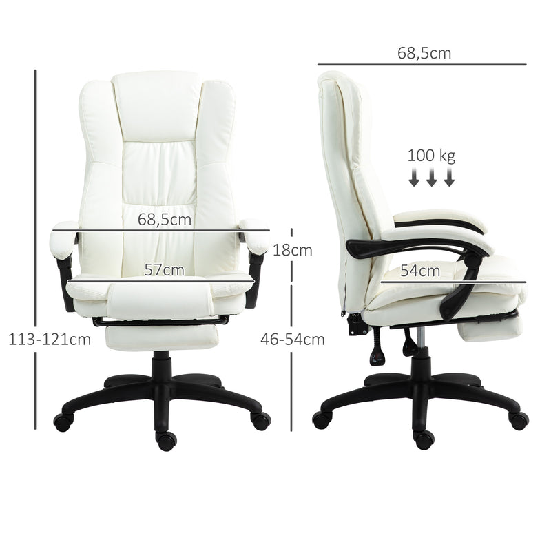 Cadeira de Escritório Giratória Cadeira de Escritório com Altura Ajustável 6 Pontos de Massagem Controle Remoto e Apoio para os Pés Retrátil 68,5x68,5x113-121cm Creme