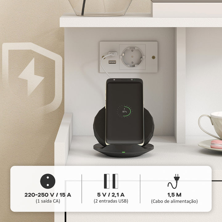 Mesa de Cabeceira com Estação de Carregamento Mesa de Cabeceira com Portos USB Gaveta e Prateleiras Abertas para Sala Estudio 40x40x60 cm Branco