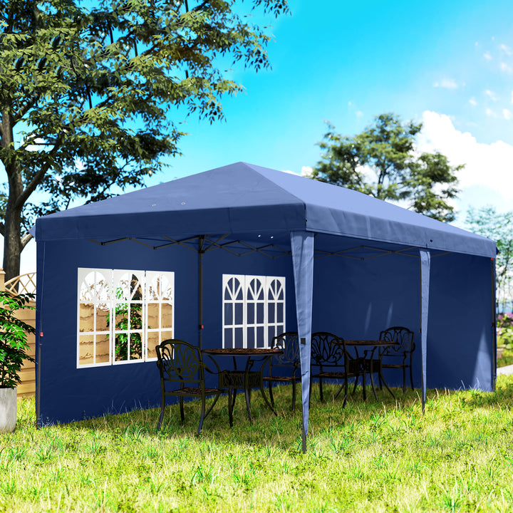 Tenda Dobrável 6x3 m Pop-up com 4 Laterais Desmontáveis Tenda de Jardim com 2 Janelas Visíveis Saco de Transporte Impermeável Anti-UV Tenda para Campismo Festas Exterior Azul