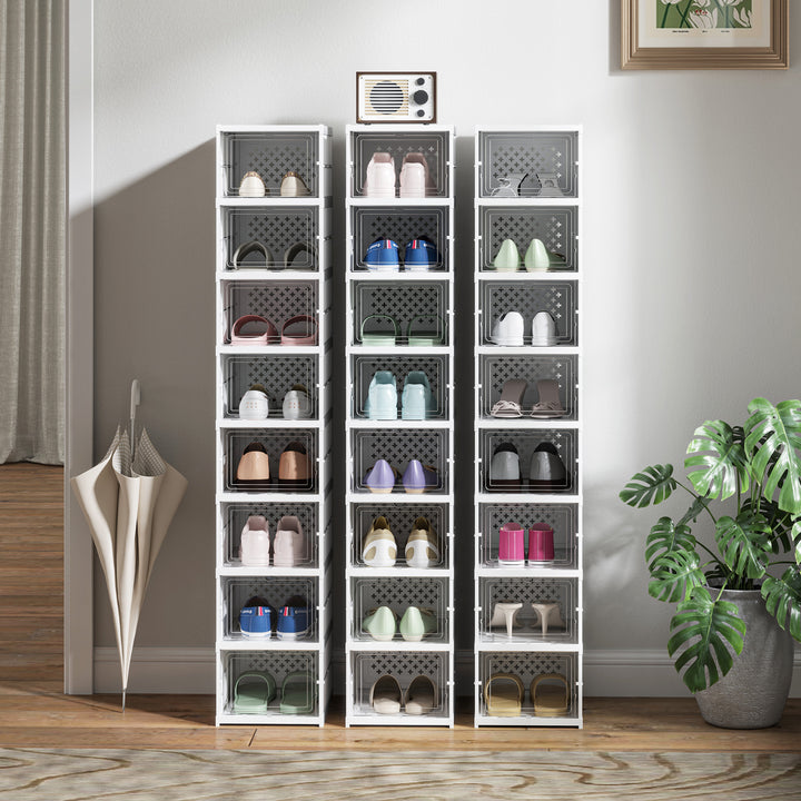 Sapateira Dobrável Organizador para Sapatos de 8 Níveis com Portas Transparentes para Sapatos até Tamanho 43 Não Requer Montagem 26x35x140 cm Branco