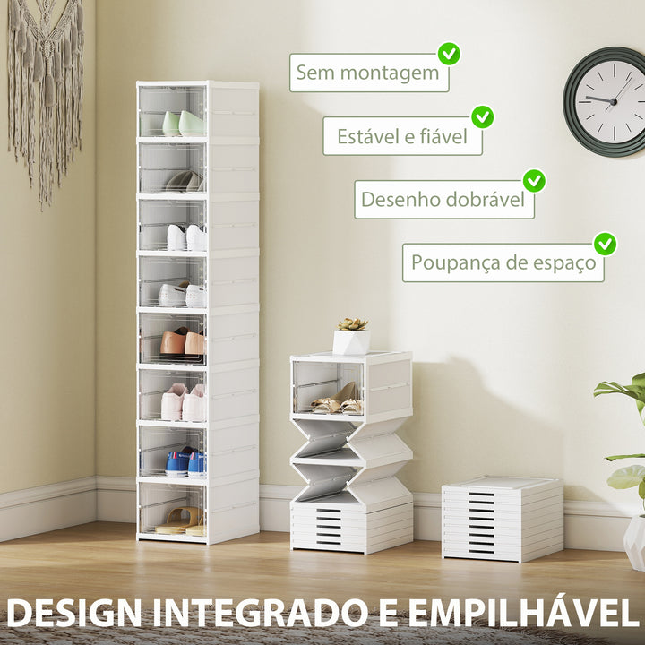Sapateira Dobrável Organizador para Sapatos de 8 Níveis com Portas Transparentes para Sapatos até Tamanho 43 Não Requer Montagem 26x35x140 cm Branco