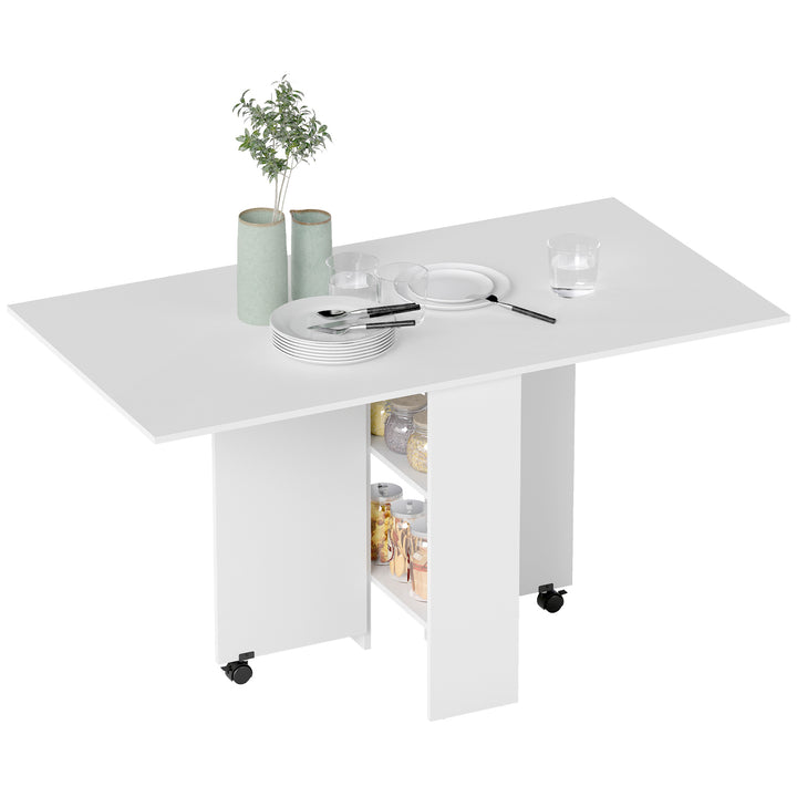 Mesa de cozinha Dobrável de Madeira com Rodinhas 140 x 80 x 74 cm Branca