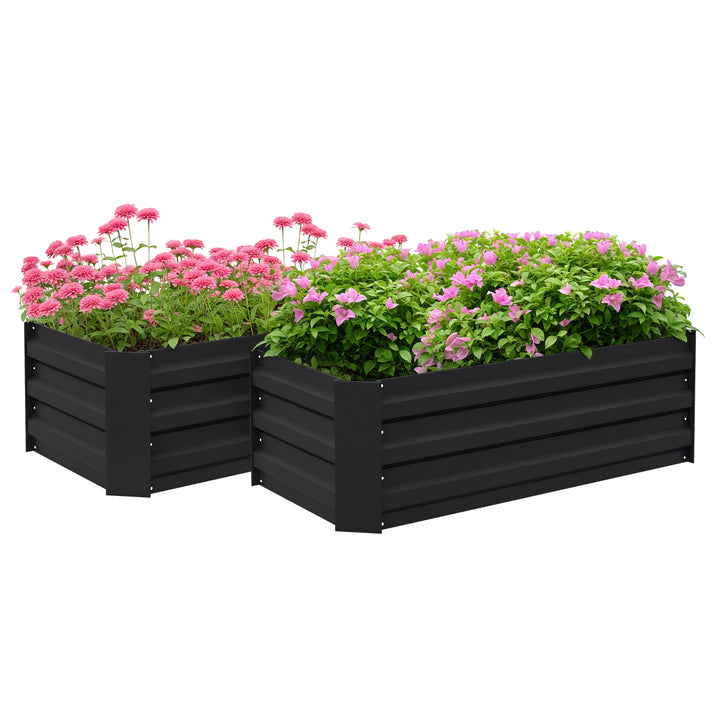 Conjunto de 2 Caixas de Plantio de Aço Caixa de Plantio Quadrada para Cultivos de Plantas Flores Pátio Exterior 100x50x30 cm Preto
