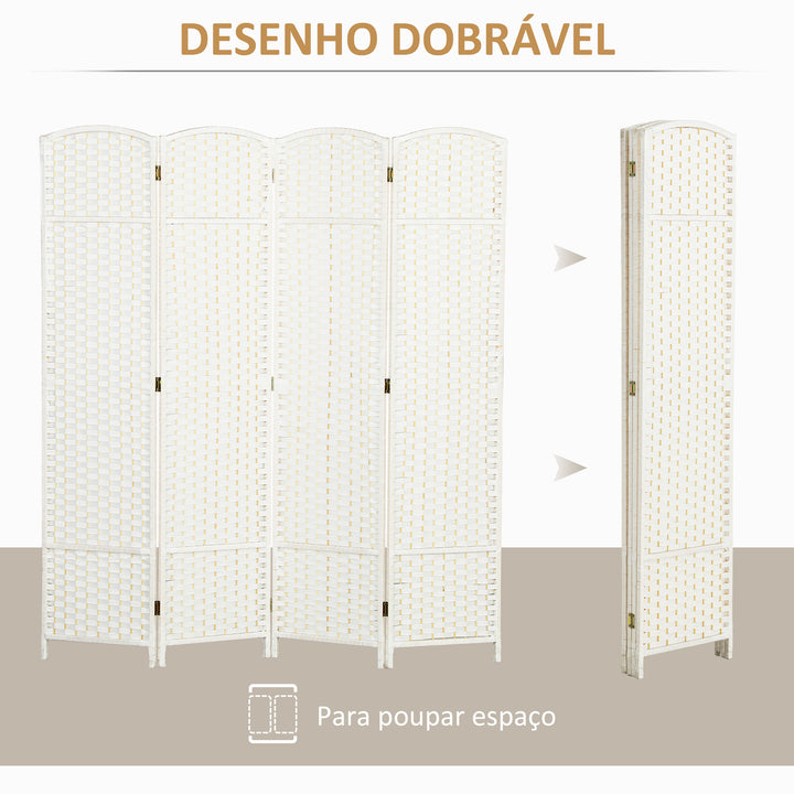 Biombo de 4 Painéis Separador de Ambientes Dobrável 160x170 cm Biombo Separador de Ambientes para Sala de Estar Dormitório Escritório Branco