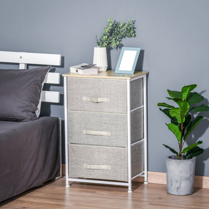 Mesa de Cabeceira com 3 Gavetas de Tecido Móvel de Arrumação Multifuncional para Dormitório Sala de Estar Corredor 45x30x71 cm Cinza e Branco