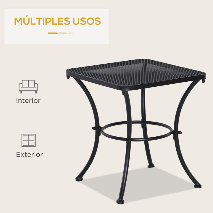 Mesa de Jardim Quadrada Mesa Auxiliar Exterior com Estrutura de Metal para Pátio Terraço Varanda Carga 30kg 45x45x50cm Preto