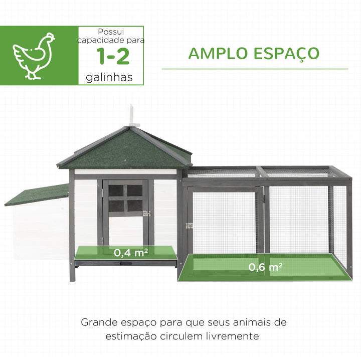 Galinheiro de Madeira de Abeto para Galinhas Exterior com Caixa Ninho Bandeja Removível e Espaço para Correr 196x76x97 cm Cinza