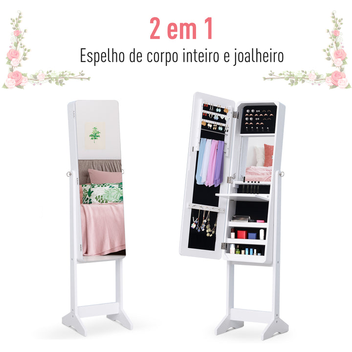 Armário para Joias Luzes LED de luz Reclinável Madeira 30x36x146cm cor Branco