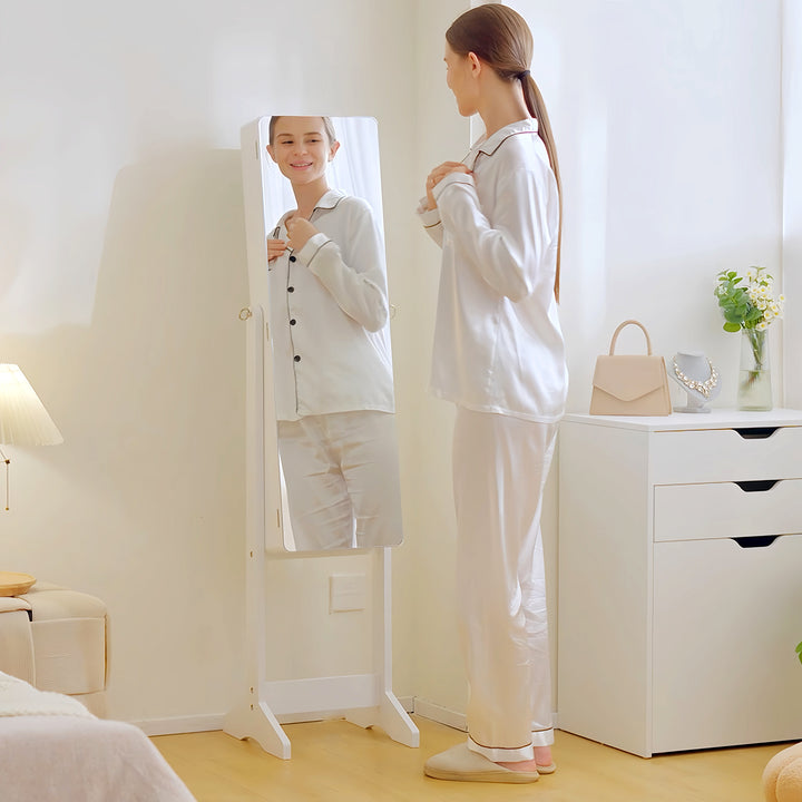 Armário para Joias Luzes LED de luz Reclinável Madeira 30x36x146cm cor Branco