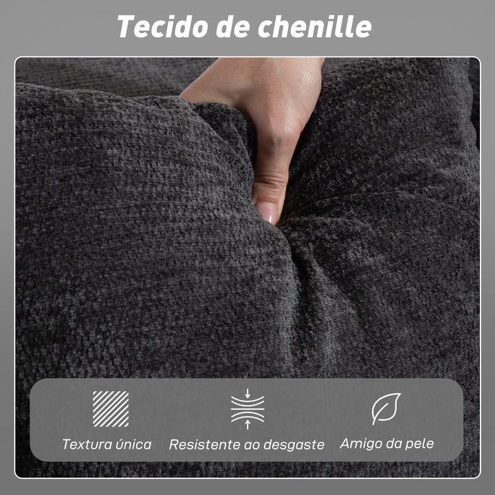 Sofá Cama de 2 Lugares Dobrável Sofá Cama Estofado em Chenilla com 2 Almofadas Braços Largos Acolchoamento Grosso Sem Necessidade de Montagem para Quarto Sala Cinzento Escuro