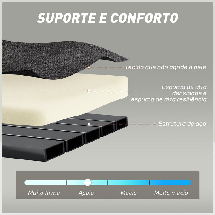 Sofá Cama de 2 Lugares Dobrável Sofá Cama Estofado em Chenilla com 2 Almofadas Braços Largos Acolchoamento Grosso Sem Necessidade de Montagem para Quarto Sala Cinzento Escuro