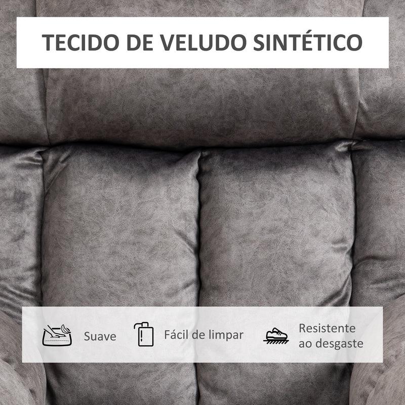 Poltrona Levanta Pessoas Estofada em Veludo com Reclinação Elétrica 135° Controlo Remoto Apoio para os Pés e 2 Bolsos Laterais 83x91x100 cm Cinza