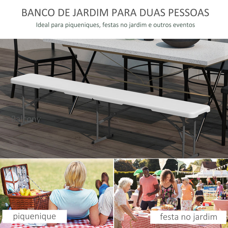 Banco de Jardim Dobrável Banco de Exterior de 3 Lugares com Estrutura de Aço Carga 360 kg para Pátio Varanda Campismo 183x28x43 cm Branco