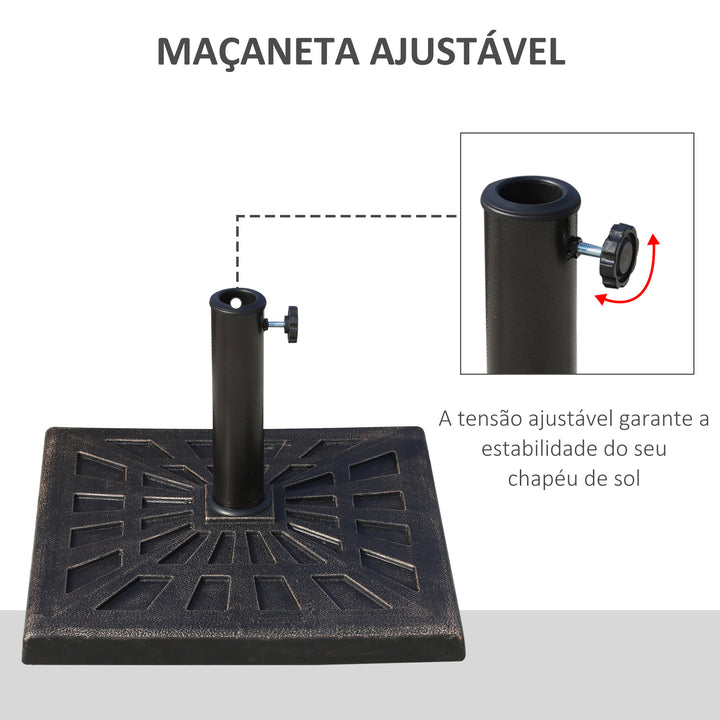Base para Chapéu de Sol Peso 15 kg Base de Chapéu de Sol de Resina para Mastros de Ø3,8 cm y Ø4,8 cm para Varanda Pátio Jardim 47x47x32 cm Preto e Bronze