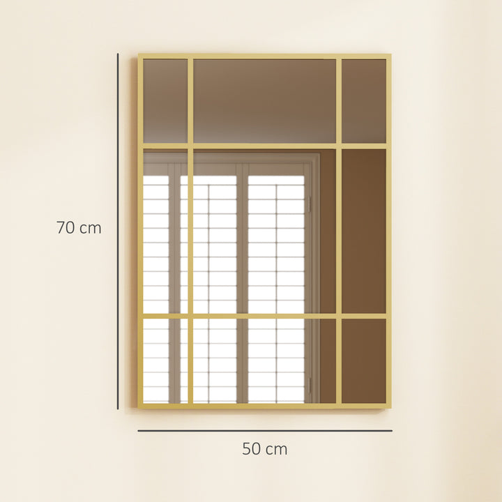 Espelho Retangular de Parede 70x50 cm Espelho com Moldura Metálica Decorativo para Sala Quarto Entrada Dourado
