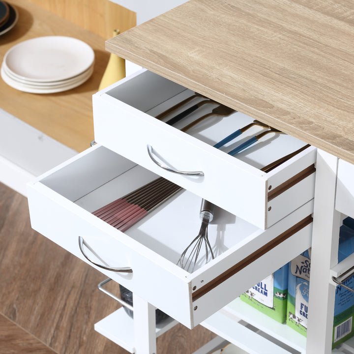 Carrinho de cozinha Carrinho de serviço multifuncional com gavetas Cestas Prateleiras de especiarias Toalheiro Rodas 92x37x82 cm Branco