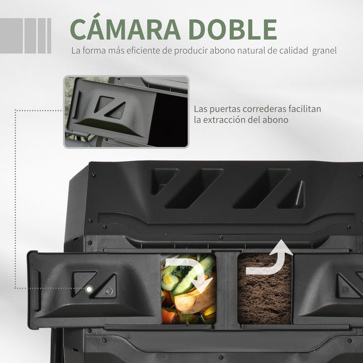 Compostor de Tambor Giratório com Capacidade de 160L de Dupla Câmera e Ventilação Estrutura de Aço para Resíduos Orgânicos de Jardim 71x64x92cm Preto