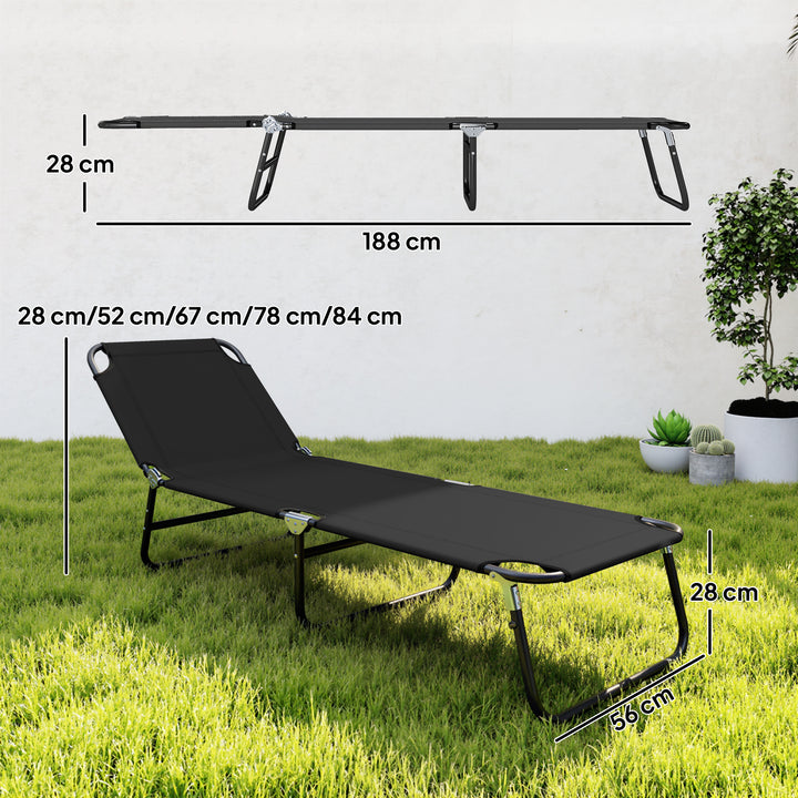 Espreguiçadeira dobrável reclinável com ângulo ajustável de 3 posições para exterior carga 120 kg 190x56x28 cm Preto