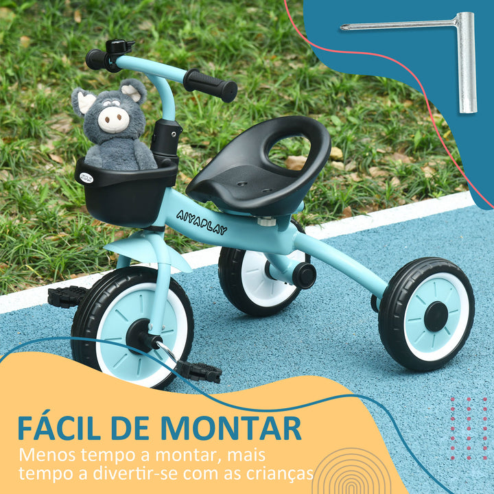 Triciclo para Crianças de 2 a 5 anos Triciclo Infantil com Assento Ajustável Cesta Buzina e Pedais e 3 Rodas Carga Máxima 25 kg 70,5x50x58 cm Azul