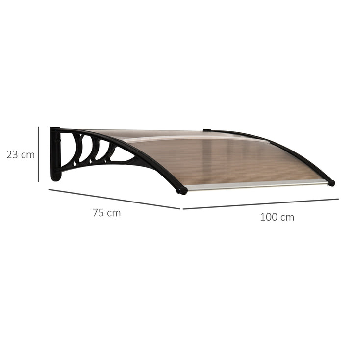 Marquise de Proteção 75x100 cm Marquise de Exterior para Portas e Janelas contra Sol e Chuva com Suporte de Liga de Alumínio Marrom e Preto