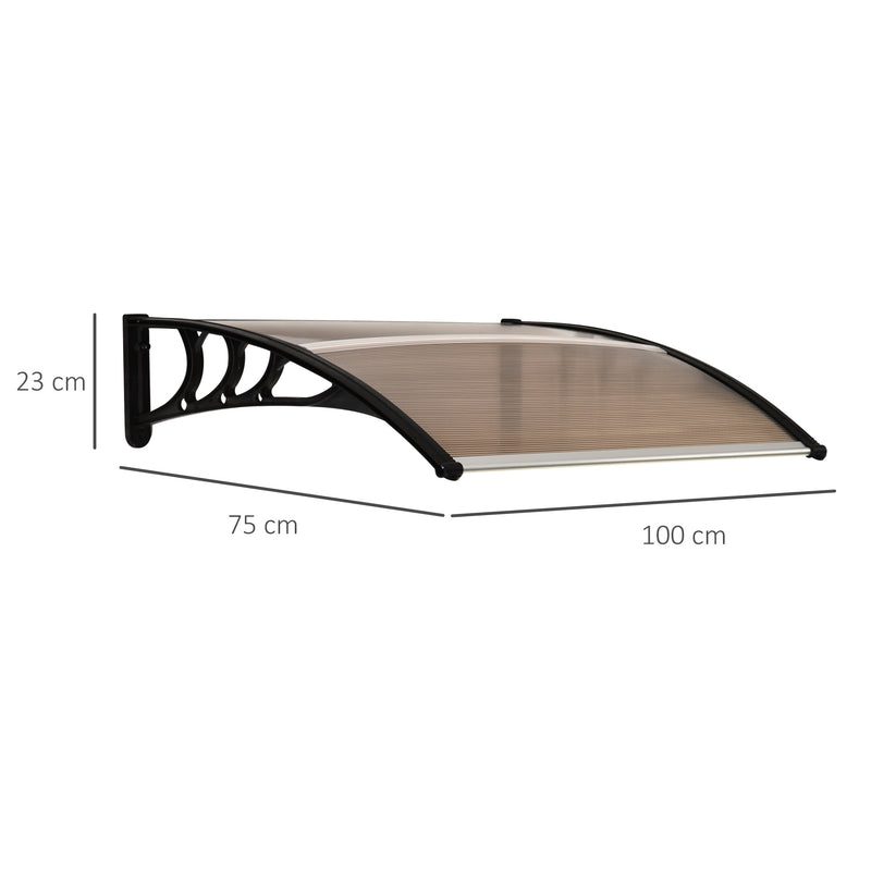 Marquise de Proteção 75x100 cm Marquise de Exterior para Portas e Janelas contra Sol e Chuva com Suporte de Liga de Alumínio Marrom e Preto