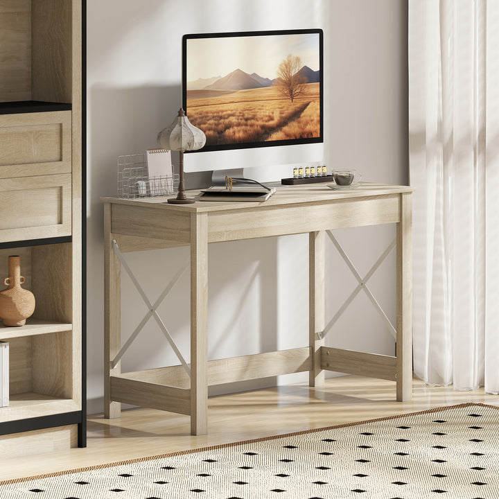 Secretária Moderna Mesa de Estudo com Estrutura de Aço Mesa de Computador 105x50x76 cm Madeira e Branco