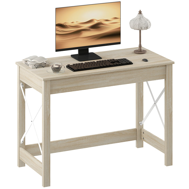 Secretária Moderna Mesa de Estudo com Estrutura de Aço Mesa de Computador 105x50x76 cm Madeira e Branco