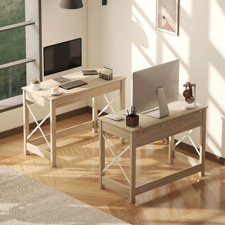 Secretária Moderna Mesa de Estudo com Estrutura de Aço Mesa de Computador 105x50x76 cm Madeira e Branco