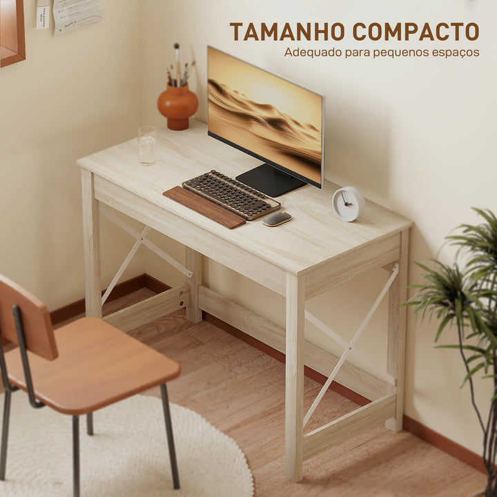 Secretária Moderna Mesa de Estudo com Estrutura de Aço Mesa de Computador 105x50x76 cm Madeira e Branco
