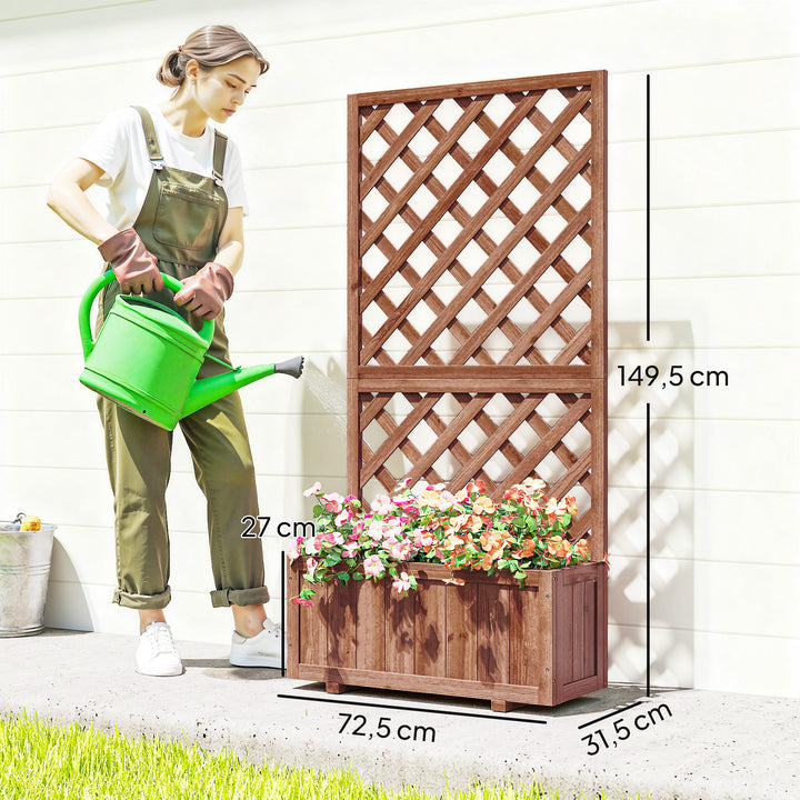 Floreira com Treliça de Madeira Maciça Caixa de Plantio com Suporte para Plantas Trepadeiras para Cultivo de Plantas Flores 72,5x31,5x149,5 cm Natural