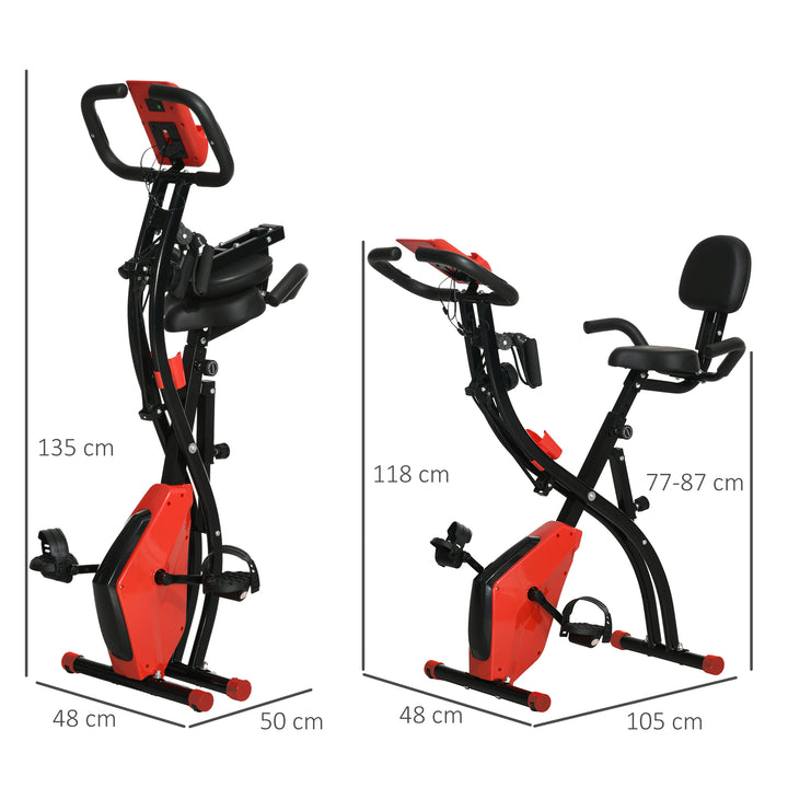 Bicicleta Estática Dobrável com Altura e Resistência Ajustáveis com Tela LCD e Assento com Encosto 51x97x115cm Vermelha