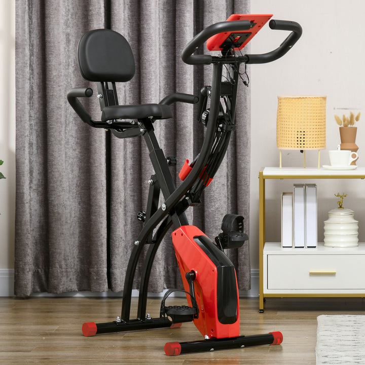 Bicicleta Estática Dobrável com Altura e Resistência Ajustáveis com Tela LCD e Assento com Encosto 51x97x115cm Vermelha