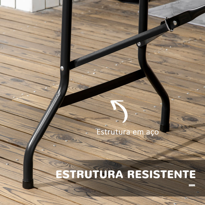 Mesa Dobrável de Jardim Retangular Portátil 180x75,5x73 cm Mesa de Refeição de Exterior em Aço e HDPE com Alça de Transporte para 6 Pessoas Carga 100 kg Cinza Escuro