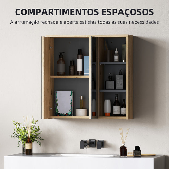 Armário Casa de Banho com Espelho Armário de Parede com Espelho para Casa de Banho Móvel Casa de Banho Estilo Moderno 60x20x60 cm Madeira