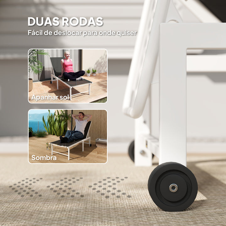 Espreguiçadeira Reclinável de Jardim com Rodas Espreguiçadeira de Exterior Encosto Ajustável em 5 Níveis e Estrutura de Aço Suporta até 120 kg para Pátio Varanda 166x60x84 cm Cinzento