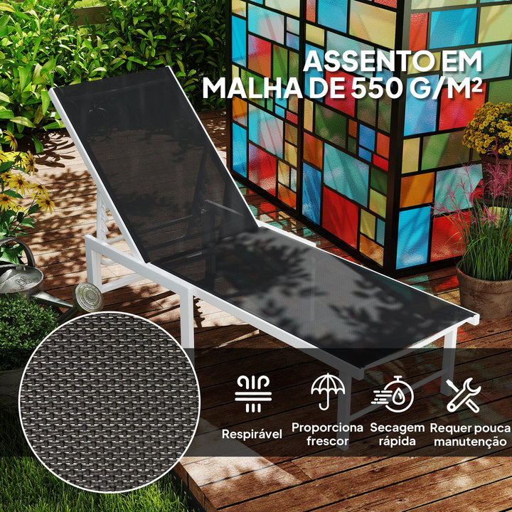 Espreguiçadeira Reclinável de Jardim com Rodas Espreguiçadeira de Exterior Encosto Ajustável em 5 Níveis e Estrutura de Aço Suporta até 120 kg para Pátio Varanda 166x60x84 cm Cinzento