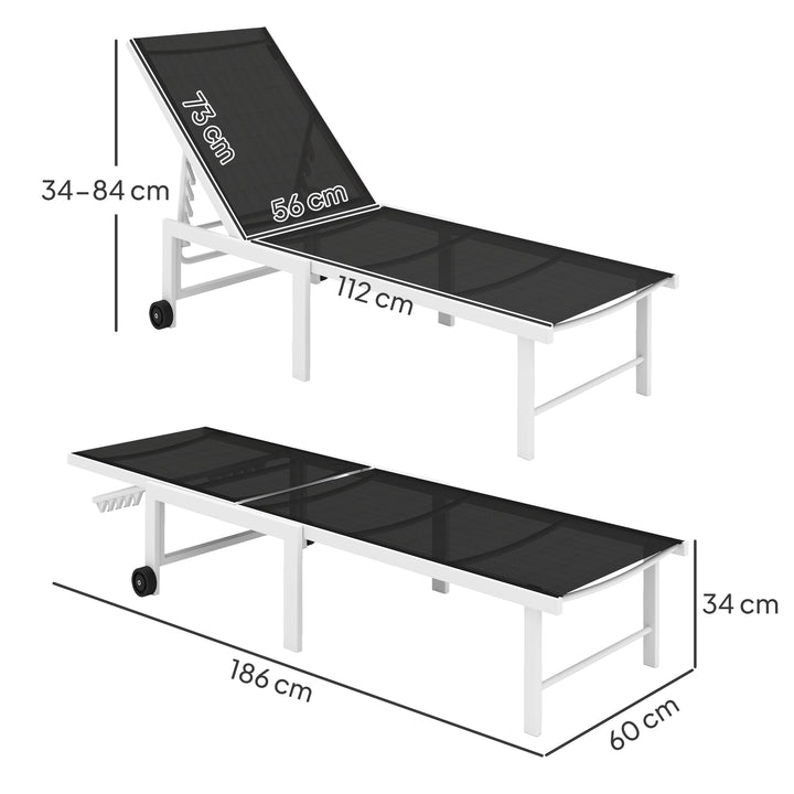 Espreguiçadeira Reclinável de Jardim com Rodas Espreguiçadeira de Exterior Encosto Ajustável em 5 Níveis e Estrutura de Aço Suporta até 120 kg para Pátio Varanda 166x60x84 cm Cinzento
